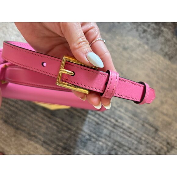 JIMMY CHOO Diamond Top Handle Natural/Candy Pink Wicker and Leather Top Handle - Picture 10 of 11